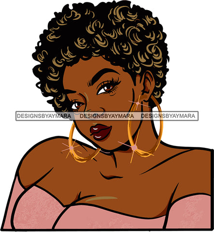 Afro Sexy Black Woman Hoop Earrings Young Glamour Short Hair Style  Portrait Cleavage SVG Cutting Files For Silhouette Cricut