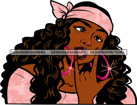 Afro Urban Street Ghetto Girls Babe Hoop Earrings Curly Long Hair Style Tongue Sexy Shoulders Flip The Bird Bandana Nails SVG Cutting Files For Silhouette Cricut