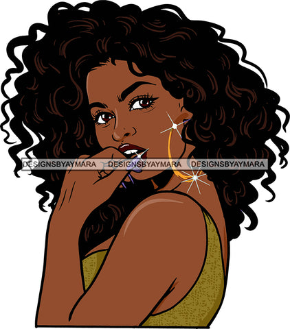 Afro Urban Street Hoop Earrings Sexy Pose Curly  Hair Style Portrait  SVG Cutting Files For Silhouette Cricut