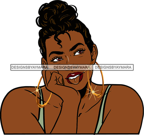 Afro Urban Street Ghetto Girls Babe Hoop Earrings Young Glamour Sexy Black Woman Bun Up Do Hair Style  Tongue SVG Cutting Files For Silhouette Cricut