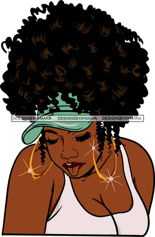Afro Urban Street  Ghetto Girls Big Babe Hoop Earrings Sexy Lips Tongue Bun Up Do Hair Style Vizor Portrait SVG Cutting Files For Silhouette Cricut
