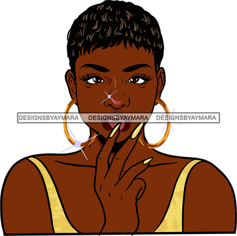Afro Urban Street Ghetto Girls Babe Hoop Earrings Glamour Sexy Black Woman Short Hair Style Tongue Nose Piercing SVG Cutting Files For Silhouette Cricut