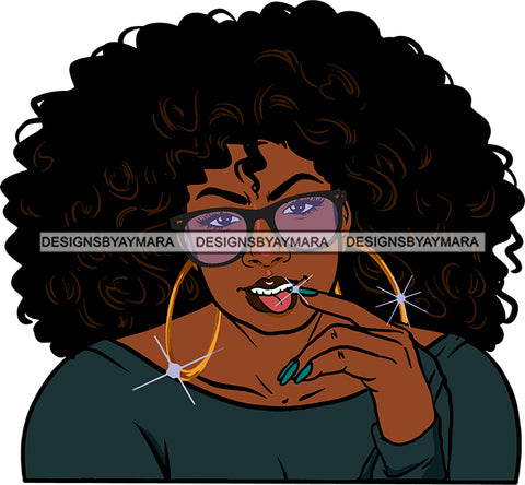 Afro Urban Street Ghetto Girls Babe Hoop Earrings Beautiful Girl Nails Glasses Black Woman Afro Hair Style  Provocative Tongue SVG Cutting Files For Silhouette Cricut