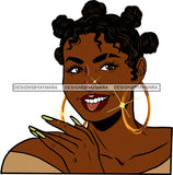 Afro Urban Street Ghetto Girls Babe Hoop Earrings Smiling  Bantu Knots Hair Style Happy Expression Tongue Nose Piercing SVG Cutting Files For Silhouette Cricut