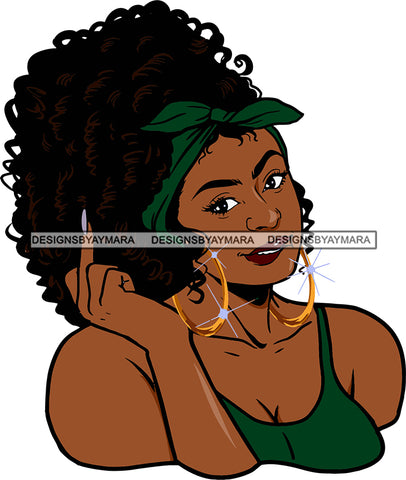 Afro Black Woman Young Provocative Girl Attitude Hoop Earrings Headbands Up Do Hair Style Nails SVG Cutting Files For Silhouette Cricut