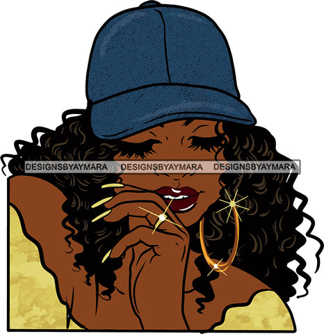 Afro Urban Street Hoop Earrings Sexy Lips Portrait Curly Long Hair Style Cap SVG Cutting Files For Silhouette Cricut