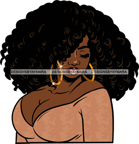 Afro Urban Street  Ghetto Girls Babe Hoop Earrings Sexy Lips Tongue Afro Hair Style Portrait Cleavage SVG Cutting Files For Silhouette Cricut