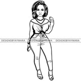 Afro Lola Attractive Urban Girl Boss Lady Queen Melanin Hoop Earrings Classy Straight Hair Style  B/W SVG Cutting Files For Silhouette Cricut More