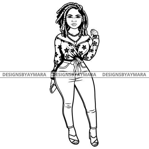 Afro Lola Attractive Urban Girl Boss Lady Queen Melanin Classy Dreadlocks Hair Style  B/W SVG Cutting Files For Silhouette Cricut More