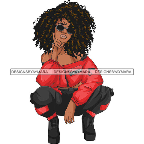 Afro Woman Fashion Girl Squatting Position SVG Cutting Files For Silhouette Cricut and More!