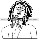 Black Goddess Lola Gangster Boss Lady Gun Firearm Gun Powder Bamboo Hoop Earrings Sexy Dreadlocks Hair Style B/W SVG Cutting Files For Silhouette  Cricut