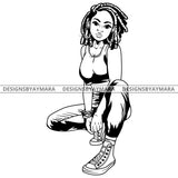 Black Goddess Lola Boss Lady Squatting Nubian Melanin Bamboo Hoop Earrings Sexy Woman Casual High Tops  Dreadlocks Hair Style B/W SVG Cutting Files For Silhouette  Cricut