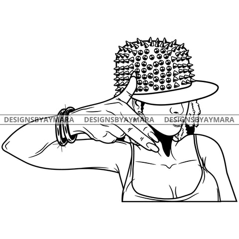 Afro Ghetto Urban Girl Boss Lady Queen Melanin Spikes Studs Cap Attitude Afro Hair Style  B/W SVG Cutting Files For Silhouette Cricut More