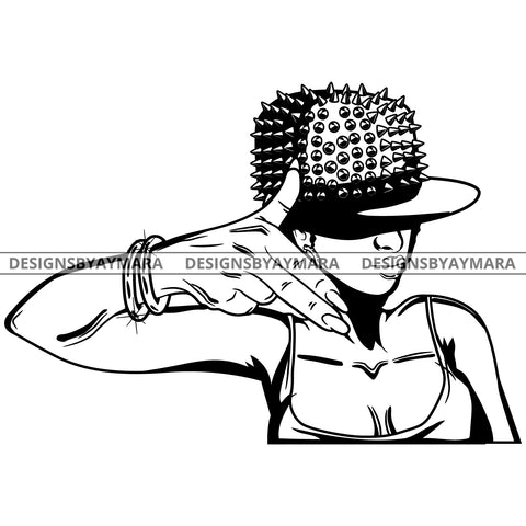 Afro Ghetto Urban Girl Boss Lady Queen Melanin Spikes Studs Cap Attitude  B/W SVG Cutting Files For Silhouette Cricut More