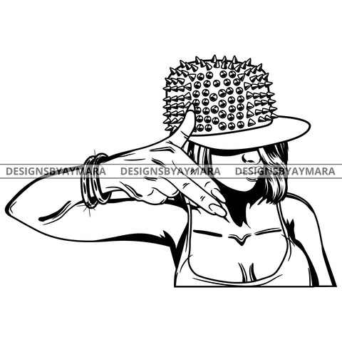 Afro Ghetto Urban Girl Boss Lady Queen Melanin Spikes Studs Cap Attitude Straight Hair Style  B/W SVG Cutting Files For Silhouette Cricut More