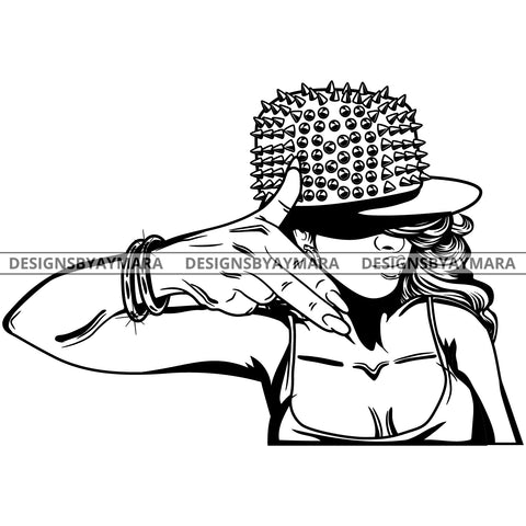 Afro Ghetto Urban Girl Boss Lady Queen Melanin Spikes Studs Cap Attitude Wavy Hair Style  B/W SVG Cutting Files For Silhouette Cricut More