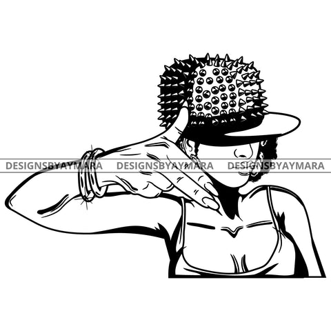 Afro Ghetto Urban Girl Boss Lady Queen Melanin Spikes Studs Cap Attitude Short Hair Style  B/W SVG Cutting Files For Silhouette Cricut More