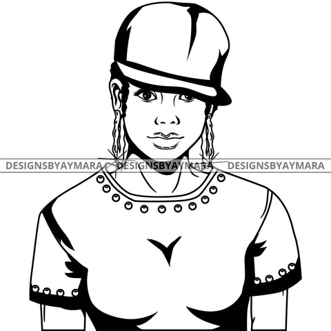 Black Lola Urban Boss Lady Baseball Cap Bamboo Hoop Earrings Sexy Black Casual Woman B/W SVG Cutting Files For Silhouette  Cricut