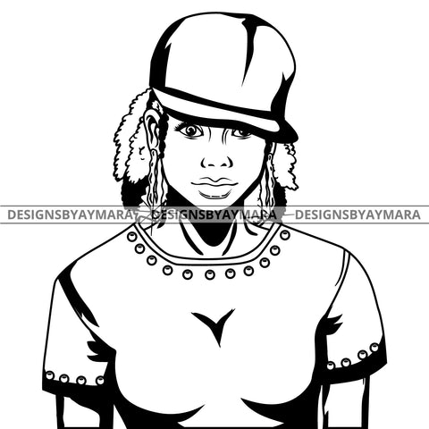 Black Lola Urban Boss Lady Baseball Cap Bamboo Hoop Earrings Sexy Black Casual Woman Afro Hair Style  B/W SVG Cutting Files For Silhouette  Cricut