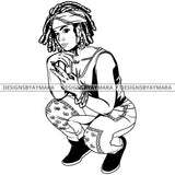 Black Goddess Lola Boss Lady Deuces Squatting Nubian Melanin Bandana Bamboo Hoop Earrings Sexy Woman Dreadlocks Hair Style B/W SVG Cutting Files For Silhouette  Cricut