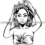Black Goddess Queen Lola Glamour Bamboo Hoop Earrings Sexy Fixing Crown Dreadlocks Hair Style B/W SVG Cutting Files For Silhouette  Cricut