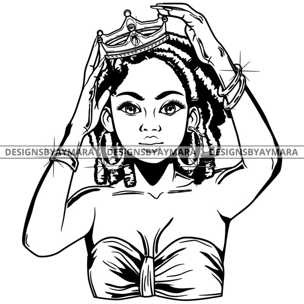 Black Goddess Queen Lola Glamour Bamboo Hoop Earrings Sexy Fixing Crown Dreadlocks Hair Style B/W SVG Cutting Files For Silhouette  Cricut
