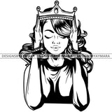 Black Goddess Queen Lola Glamour Bamboo Hoop Earrings Sexy Fixing Crown Wavy Hair Style B/W SVG Cutting Files For Silhouette  Cricut