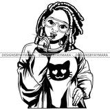Black Goddess Lola Boss Lady Glasses Nubian Lollipop Bamboo Hoop Earrings Sexy Fashion Woman Dreadlocks Hair Style B/W SVG Cutting Files For Silhouette  Cricut