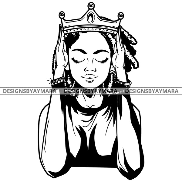 Black Goddess Queen Lola Glamour Bamboo Hoop Earrings Sexy Fixing Crown Dreadlocks Hair Style B/W SVG Cutting Files For Silhouette  Cricut
