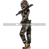 Afro Lola Woman Warrior Military Army Soldier War Camouflage USA Uniform .SVG Clipart Vector Cutting Files For Circuit Silhouette Cricut and More!