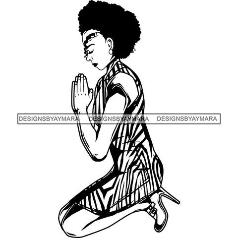 Afro Lola Praying God Lord Prayers Knee Forgiveness .SVG Clipart Cutting Files For Silhouette and Cricut and More!