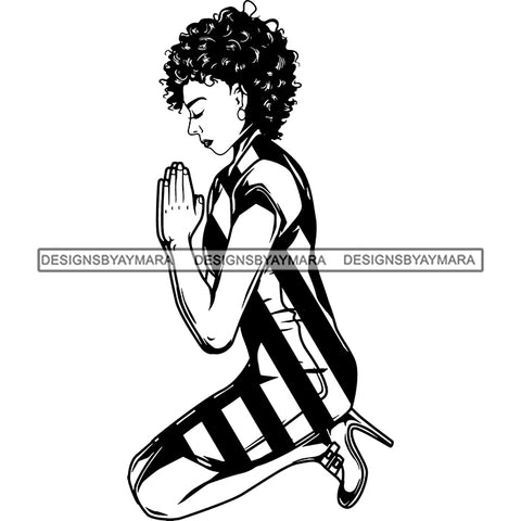 Afro Lola Praying God Lord Prayers Knee Forgiveness .SVG Clipart Cutting Files For Silhouette and Cricut and More!