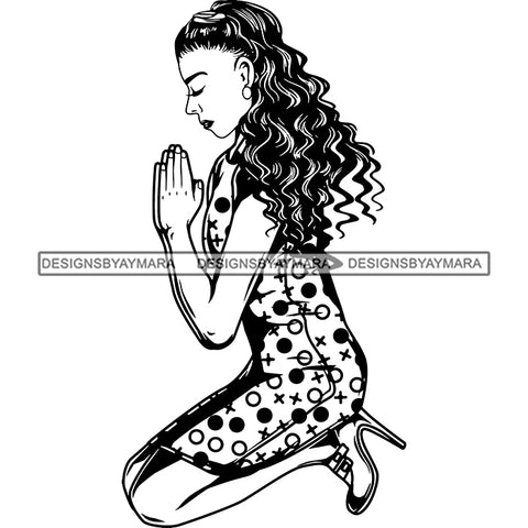 Afro Lola Praying God Lord Prayers Knee Forgiveness .SVG Clipart Cutting Files For Silhouette and Cricut and More!