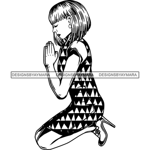 Afro Lola Praying God Lord Prayers Knee Forgiveness .SVG Clipart Cutting Files For Silhouette and Cricut and More!