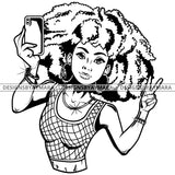 Black Goddess Lola Selfie Deuces Nubian Bamboo Hoop Earrings Sexy Fashion Portrait Woman Afro Hair Style B/W SVG Cutting Files For Silhouette  Cricut