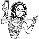 Black Goddess Lola Selfie Deuces Nubian Bamboo Hoop Earrings Sexy Fashion Portrait Woman Dreadlocks Hair Style B/W SVG Cutting Files For Silhouette  Cricut