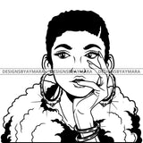 Black Goddess Lola Boss Lady Nubian Portrait Bamboo Hoop Earrings Sexy Woman Short Hair Style B/W SVG Cutting Files For Silhouette Cricut
