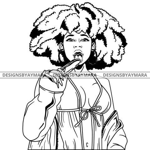 Black Goddess Lola Boss Lady Bamboo Hoop Earrings Sexy Sucking Lingerie Woman Afro Hair Style B/W SVG Cutting Files For Silhouette  Cricut