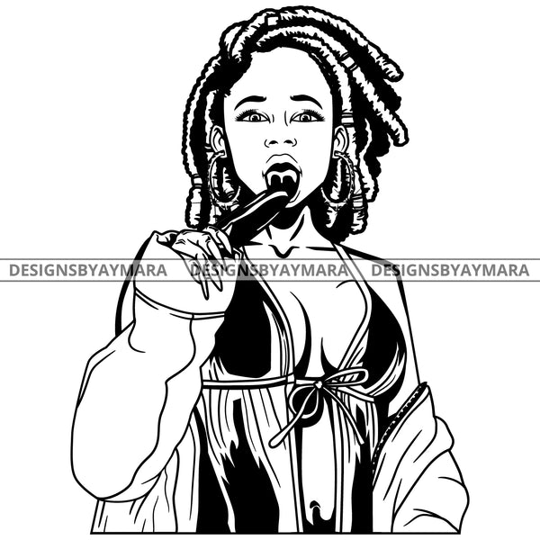 Black Goddess Lola Boss Lady Bamboo Hoop Earrings Sexy Sucking Lingerie Woman Dreadlocks Hair Style B/W SVG Cutting Files For Silhouette  Cricut