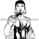 Black Goddess Lola Boss Lady Bamboo Hoop Earrings Sexy Sucking Lingerie Woman Short Hair Style B/W SVG Cutting Files For Silhouette  Cricut