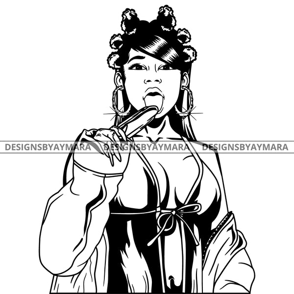Black Goddess Lola Boss Lady Bamboo Hoop Earrings Sexy Sucking Lingerie Woman Banku Knots Hair Style B/W SVG Cutting Files For Silhouette  Cricut