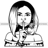 Black Goddess Lola Boss Lady Bamboo Hoop Earrings Sexy Quiet Silence Woman Straight Hair Style B/W SVG Cutting Files For Silhouette  Cricut