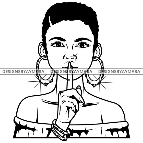 Black Goddess Lola Boss Lady Bamboo Hoop Earrings Sexy Quiet Silence Woman Short Hair Style B/W SVG Cutting Files For Silhouette  Cricut