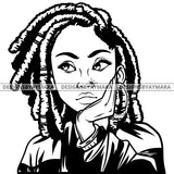 Black Goddess Lola Boss Lady Nubian Portrait Worried Bamboo Hoop Earrings Sexy Woman Dreadlocks Hair Style B/W SVG Cutting Files For Silhouette  Cricut