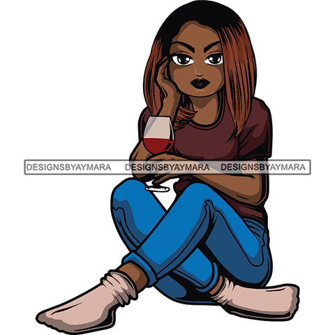 Afro Lola Drinking Wine Relaxing .SVG Cutting Files For Silhouette and Cricut and More!