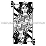 Black Goddess Lola Queen Of Hearts Crown Royalty Hoop Earrings Woman Curly Hair Style B/W SVG Cutting Files For Silhouette  Cricut