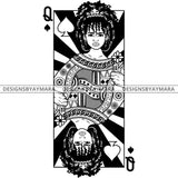 Black Goddess Lola Queen Of Hearts Crown Royalty Hoop Earrings Woman Curly Hair Style B/W SVG Cutting Files For Silhouette  Cricut