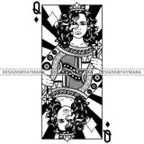 Black Goddess Lola Queen Of Hearts Crown Royalty Hoop Earrings Woman Curly Hair Style B/W SVG Cutting Files For Silhouette  Cricut