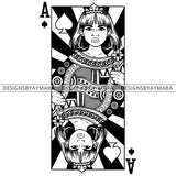 Black Goddess Lola Queen Of Hearts Crown Royalty Hoop Earrings Woman Straight Hair Style B/W SVG Cutting Files For Silhouette  Cricut