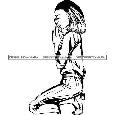 Afro Lola Woman Praying God Lord Knee Prayers Pray Believe Church .SVG PNG JPG Clipart Vector Cutting Files
